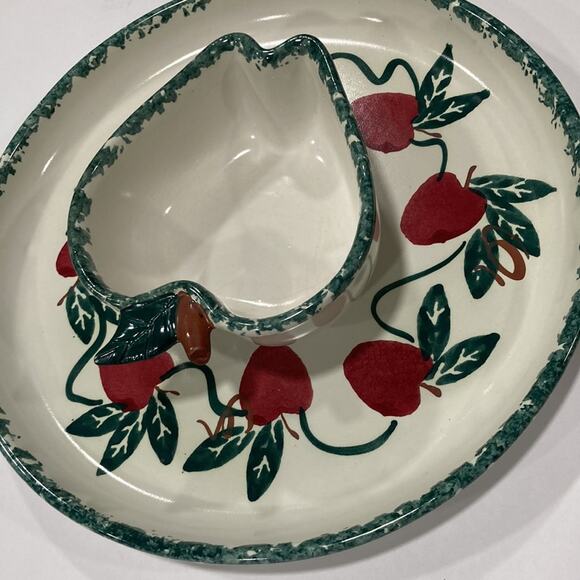 Vintage Chaparral Pottery Apple shaped dip bowl attached to 10" plate. - Picture 2 of 4